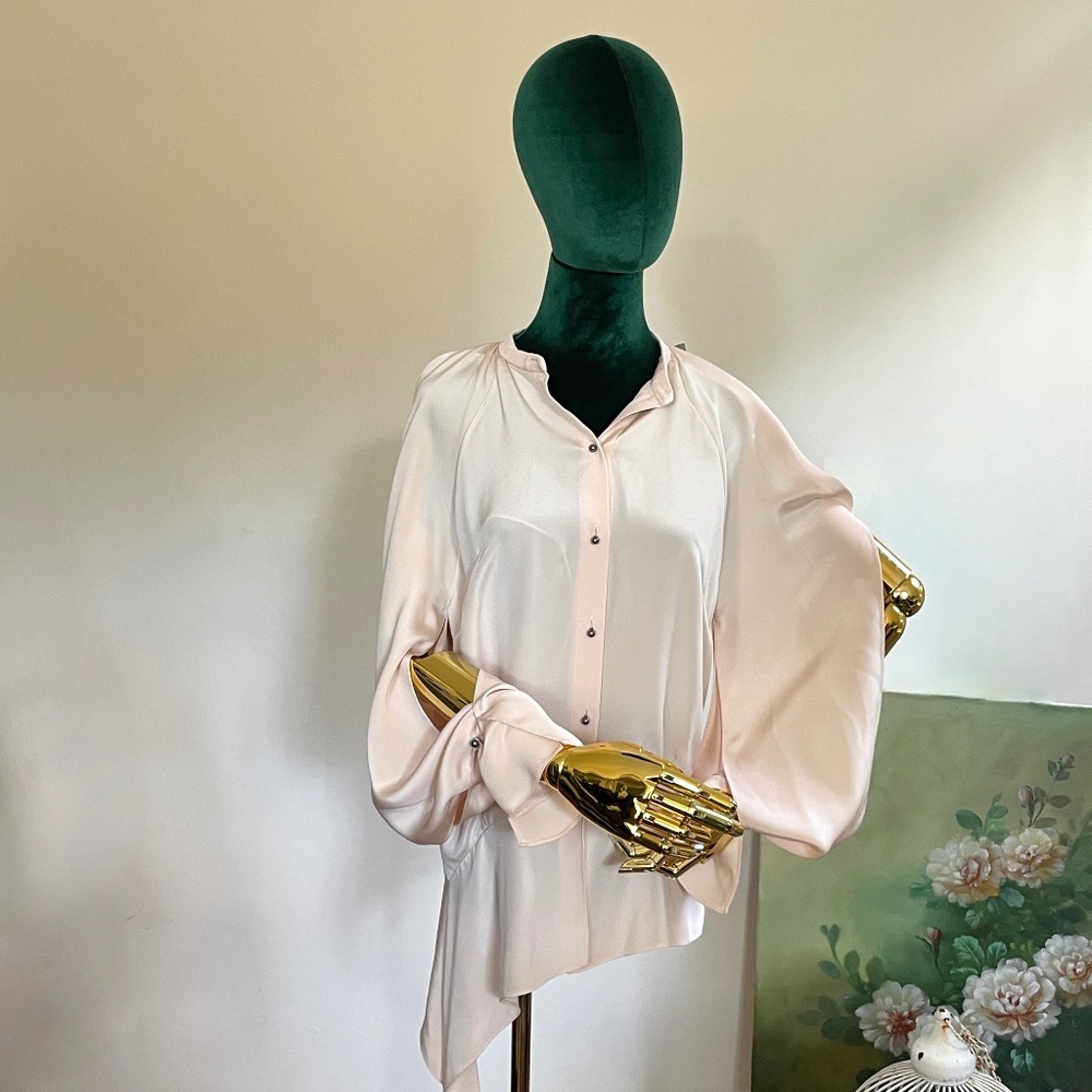 Roland Mouret Silk Blouse Womens 6 Neutral Minimalist Quiet Luxury Designer Top